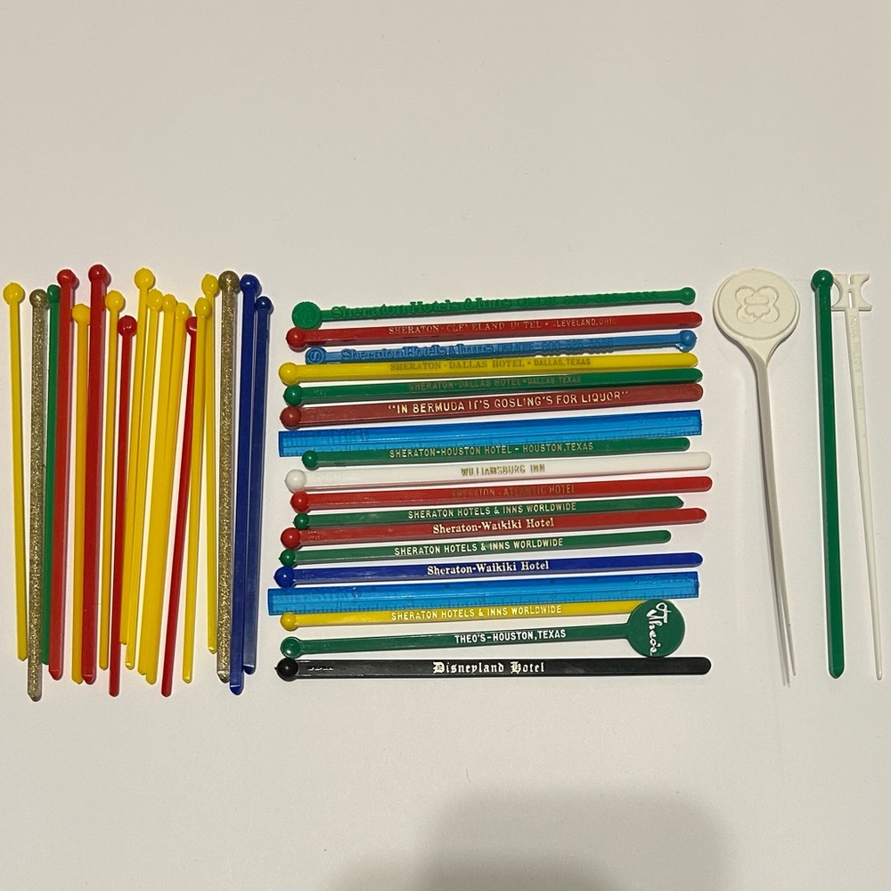 Lot of 39 Vintage Swizzle Sticks Colorful Assorted Drink Stirrers Bar Ware Decor